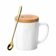 Керамическая кружка с бамбуковой крышкой Tomic Ceramic Cup With Bamboo Cover White