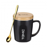 Керамическая кружка с бамбуковой крышкой Tomic Ceramic Cup With Bamboo Cover Black