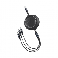 Телескопический USB-кабель для зарядки 3 в 1 Baseus Retractable Data Cable 3.5 A Fast Charge 1.2 m Black
