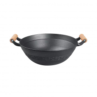 Чугунная сковорода-вок Xiaomi Sanxia Cast Iron Binaural Wood Handle Wok 34cm Black
