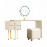 Комплект Туалетный столик зеркало, пуф Xiaomi Linsy Light Luxury Cream Style Makeup Table Mirror 1.5 m Beige (TD008-C + OC 001) (с двумя ящиками)
