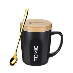 Керамическая кружка с бамбуковой крышкой Tomic Ceramic Cup With Bamboo Cover Black