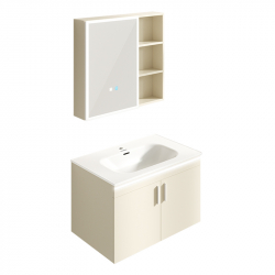 Комплект мебели для ванной комнаты с умным зеркалом Xiaomi HiGold Smart Sensor Mirror Cabinet Set Wood Cream 800 mm (умное зеркало + встроенная раковина + настенный шкаф)