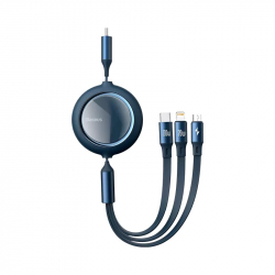 Телескопический кабель для зарядки Type-C 3-в-1 Baseus Retractable Data Cable 100W Fast Charge 1.2 m Blue